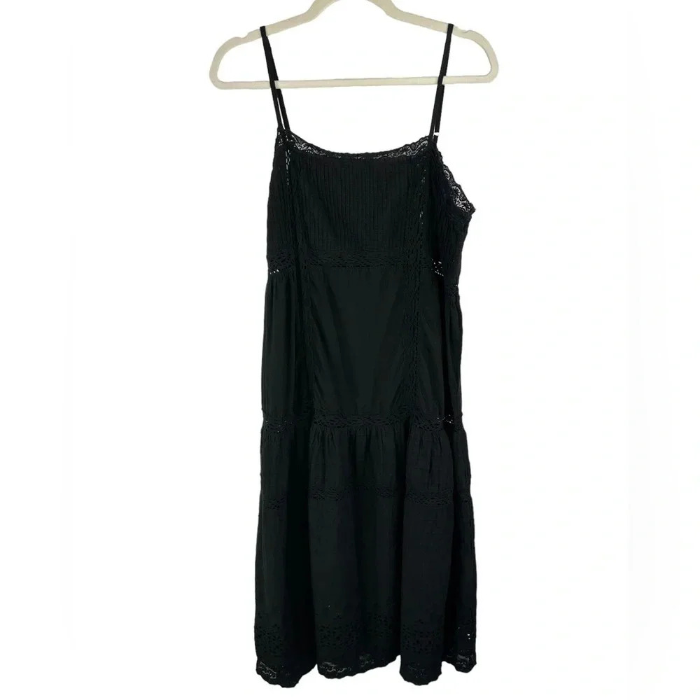 Free People 100% Cotton Black This is‎ It Slip Midi Dress size Medium Whimsigoth - Picture 2 of 10